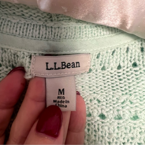 L.L. Bean Knit Mint Green Women's Cardigan Hooded Boho Granola Gorpcore Cotton M - Picture 4 of 4